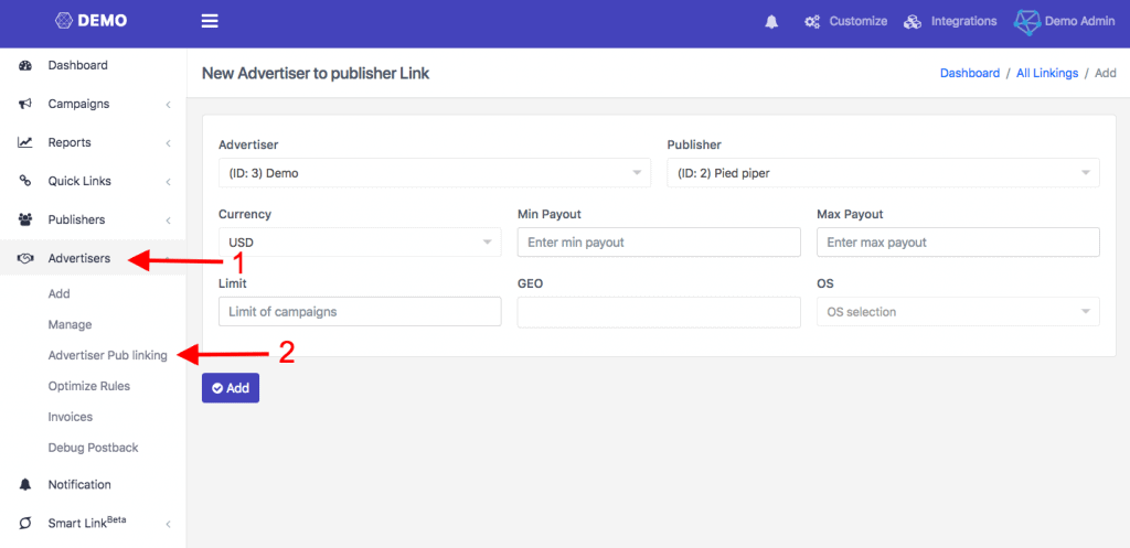 New Advertiser to publisher link